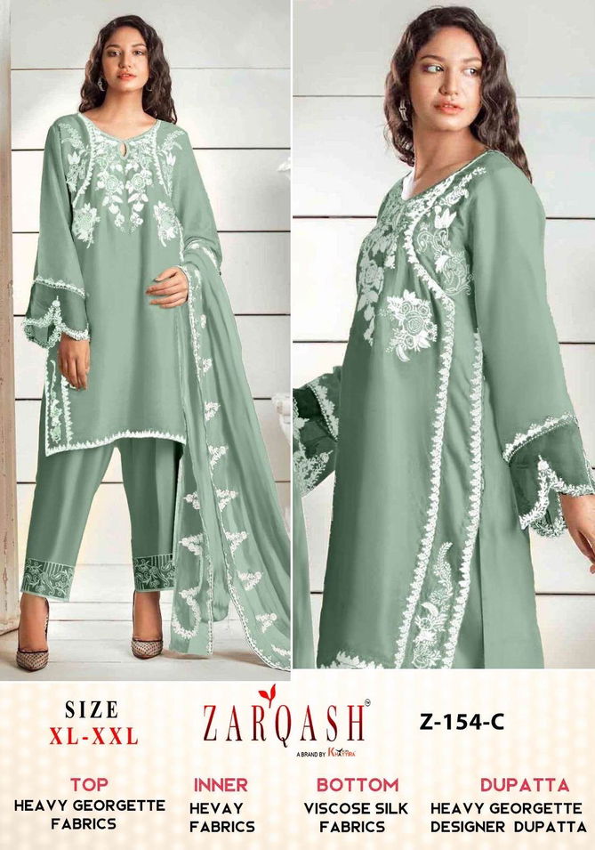 Z 154 Zarqash Embroidery Faux Georgette Pakistani Readymade Suits Wholesale Market In Surat